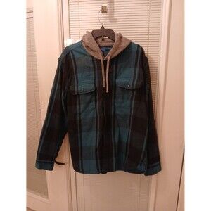 Arizona jean Co teal black plaid hoodie jacket men XL